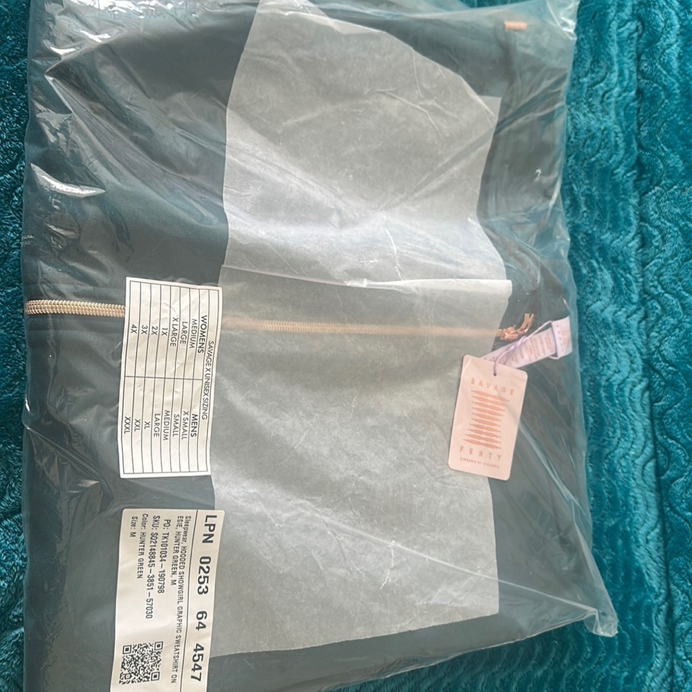 Fenty Savage X Brand New Sleepwear showgirl hunter green with hood onsie